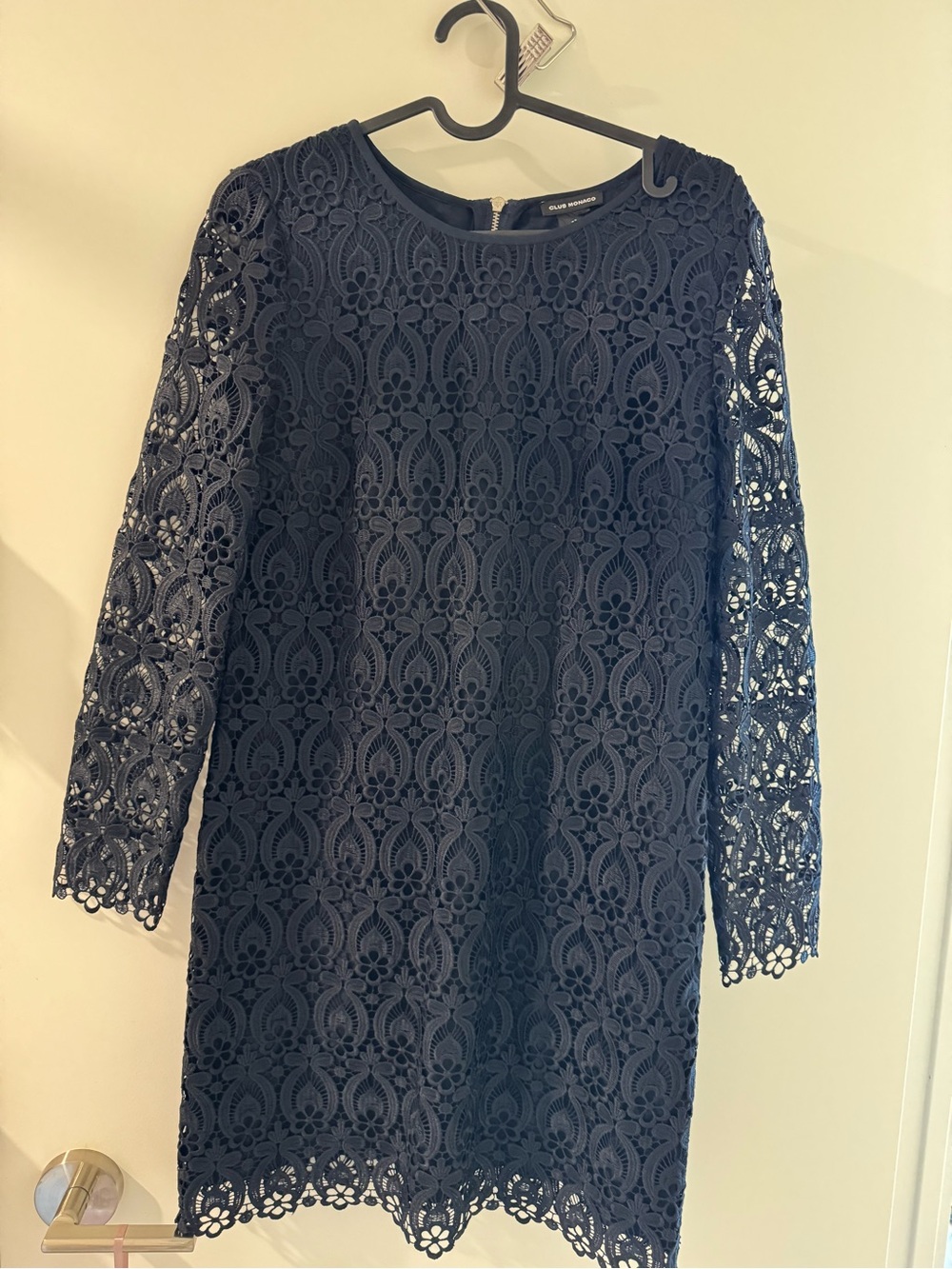 Club Monaco Navy Lace Long-Sleeve Shift Dress